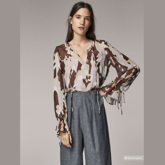 MASSIMO DUTTI V-neck Blouse with Ruffle Trims - Picture 4 of 4